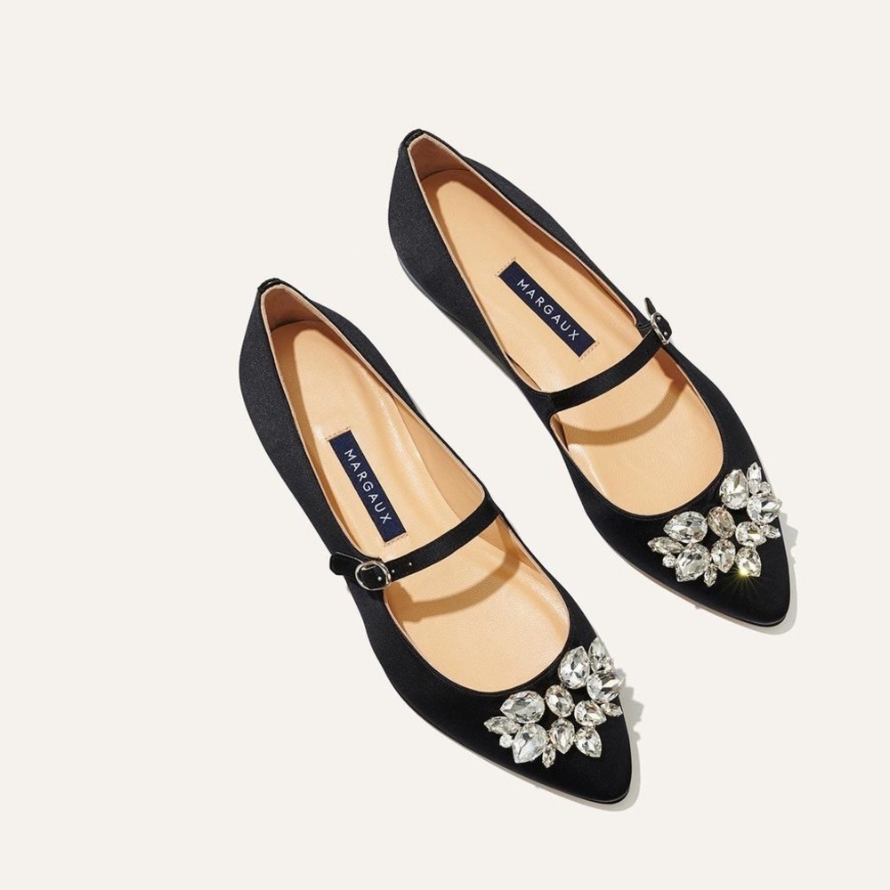 Micaela x Margaux The Mary Jane in Black Satin Flats